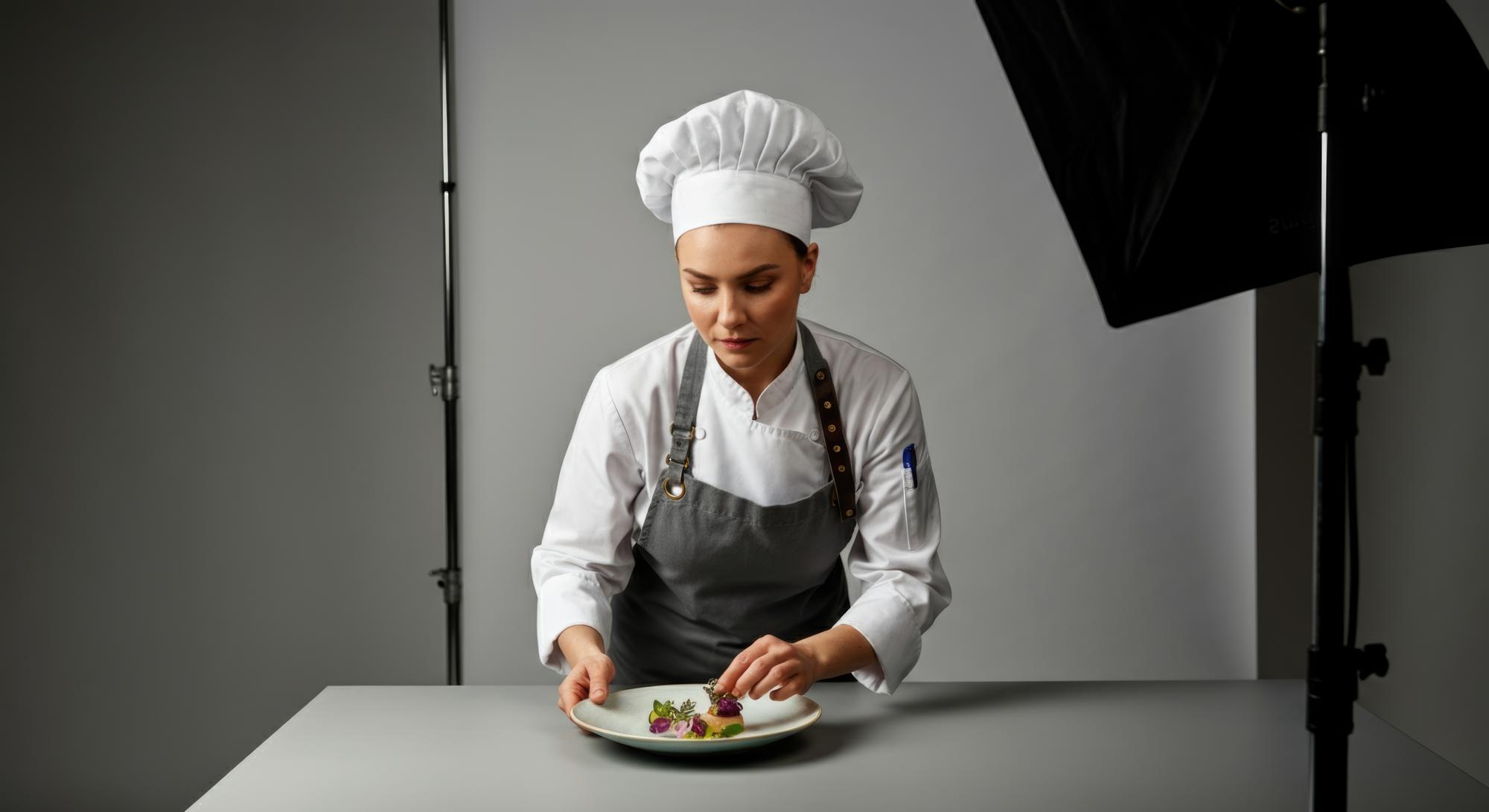 Szef kuchni pokazuje danie w studio